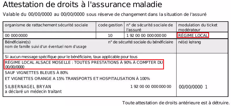 Régime local - attestation de droits à l’assurance maladie